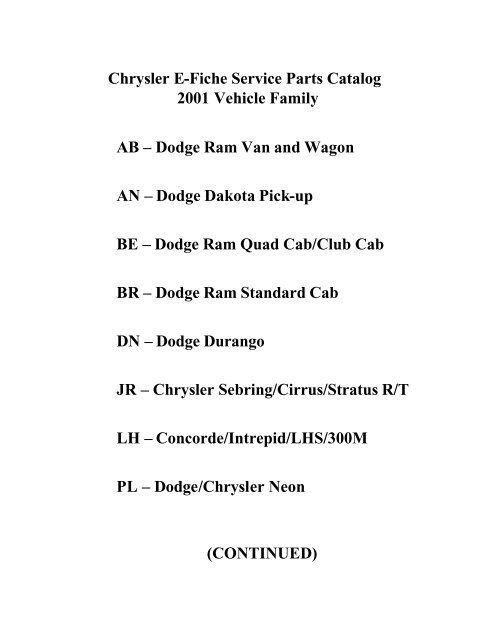 download Chrysler E Fiche workshop manual