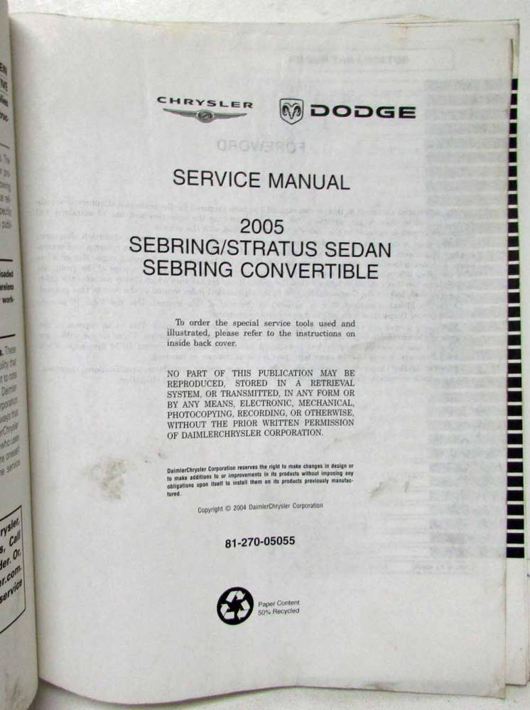 download Chrysler JR Sebring Stratus Sedan workshop manual