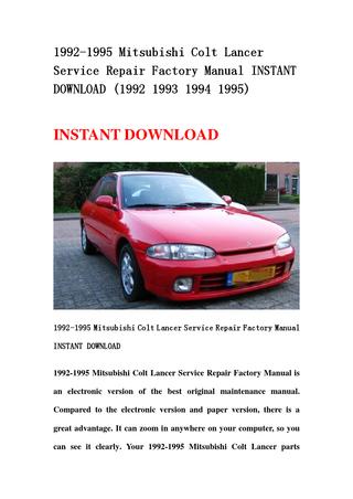 download Colt Lancer workshop manual