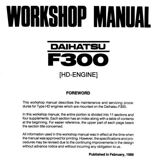 download DAIHATSU FEROZA F300 Engine able workshop manual