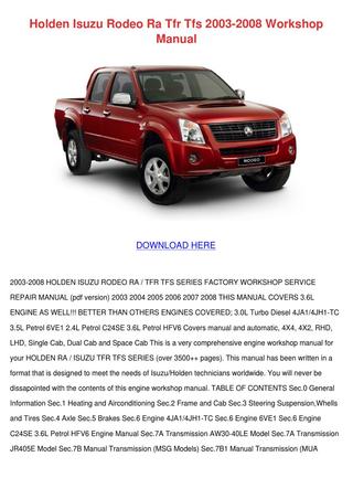 download HOLDEN ISUZU RODEO TF R7 R9 88 02 workshop manual