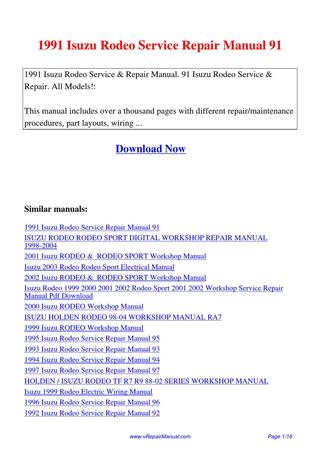 download ISUZU TROOPER UX workshop manual