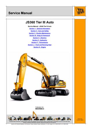 download JCB JS330 Tier 3 Auto Tracked Excavator able workshop manual