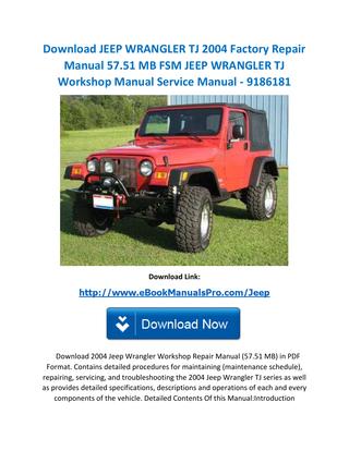 download Jeep Wrangler TJ Manuals workshop manual