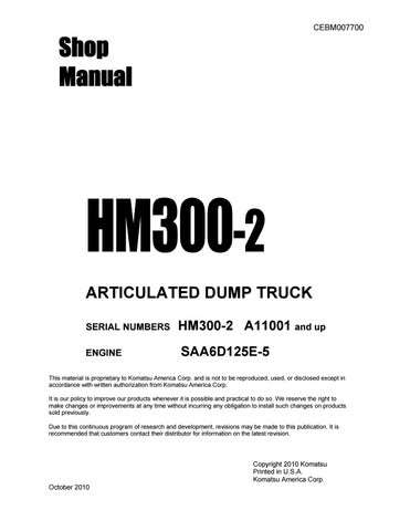 download KOMATSU HM300 1 Articulated Dump Truck Field ASSEMBLY Instruction able workshop manual