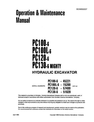 download KOMATSU PC100 6 PC120 6 PC130 6 MIGHTY Hydraulic Excavator Operation workshop manual