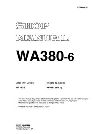 download KOMATSU WA380 1 Wheel Loader + Operation able workshop manual