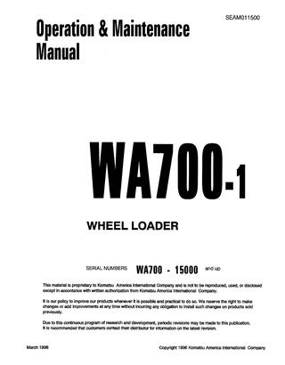 download KOMATSU WA700 1 Wheel Loader + Operation able workshop manual