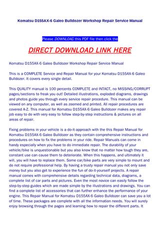 download Komatsu D155AX 6 Galeo Bulldozer able workshop manual