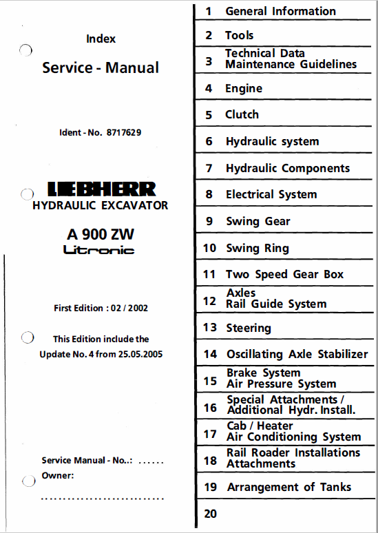 download LIEBHERR A900ZW Wheel Excavator able workshop manual