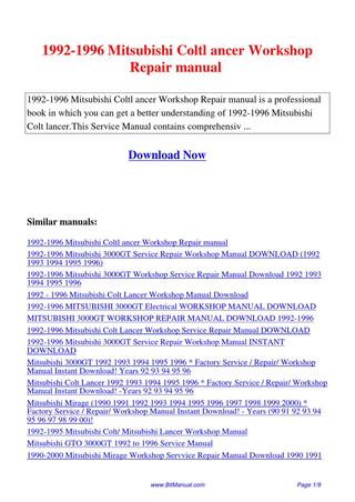 download Mitsubishi Colt Lancer   Years 92 93 94 95 workshop manual