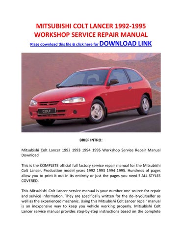 download Mitsubishi Colt Lancer Workable workshop manual