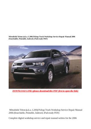 download Mitsubishi L200 aka Triton in workshop manual