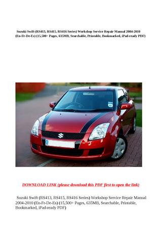 download SUZUKI SWIFT RS413 RS415 RS416 workshop manual